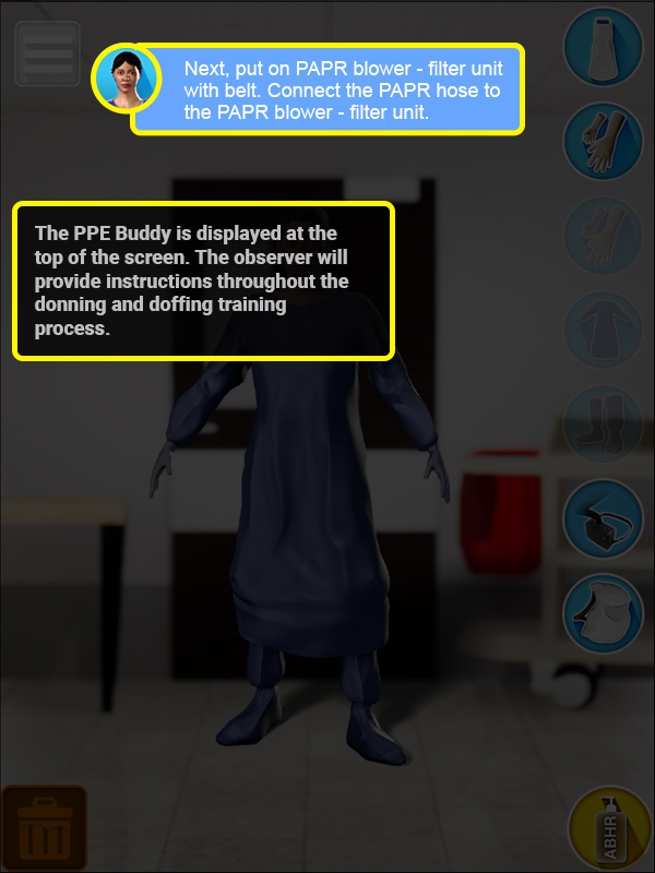 Tutorial Page 8, Inspection 3. The PPE buddy is located at the top of the page, and is here to provide additional instruction.