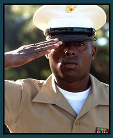 Service member saluting. 