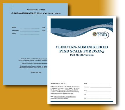 Clinician-Administered PSTD Scale for DSM-IV and Clinician-Administered PSTD Scale for DSM-5 booklet covers.